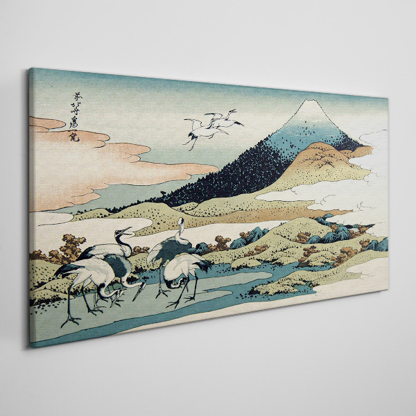 Vászonkép Hegyi állat madarak japán