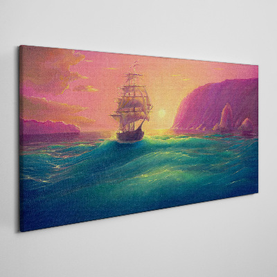 Vászonkép Tengeri naplemente hajó