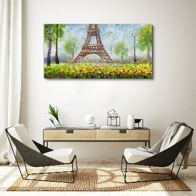 Vászonkép Az Eiffel-torony virágos környezetben