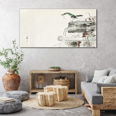 Vászonkép Madár egy japán táj előtt