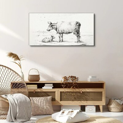 Vászonkép Rajz állat tehén borjú