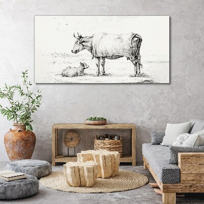 Vászonkép Rajz állat tehén borjú