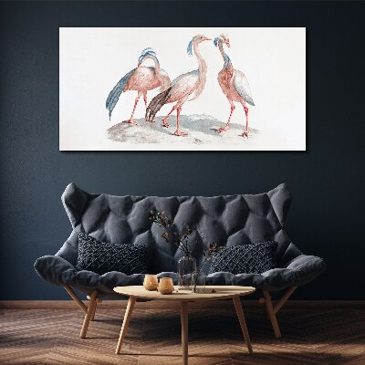 Vászonkép Három rózsaszín flamingó fehér alapon
