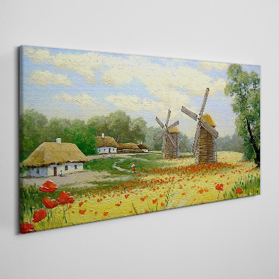 Vászonkép Vidéki táj szélmalmokkal