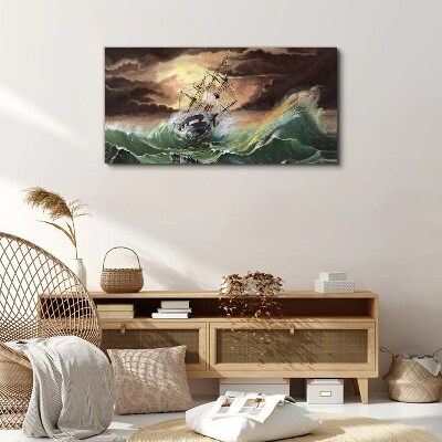 Vászonkép Hajóhajó óceán vihar hullámok