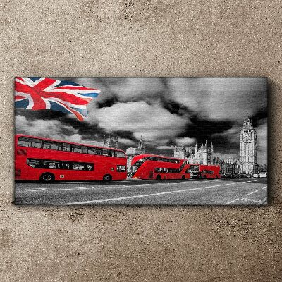 Vászonkép Vörös londoni buszok az Egyesült Királyság zászlójával