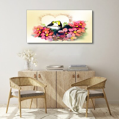 Vászonkép Absztrakt virágok madarak szíve