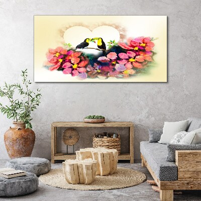 Vászonkép Absztrakt virágok madarak szíve