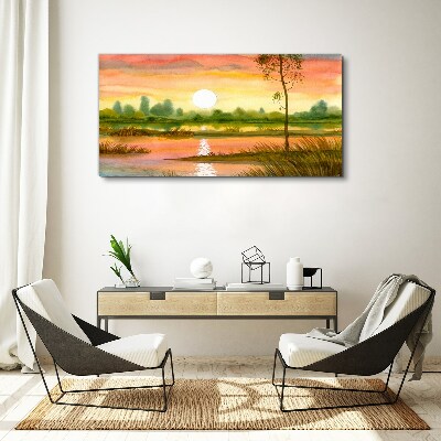 Vászonkép Akvarell naplementefa