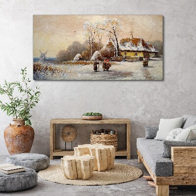 Vászonkép Téli falu hófa