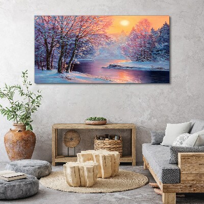 Vászonkép Téli folyó fák nap