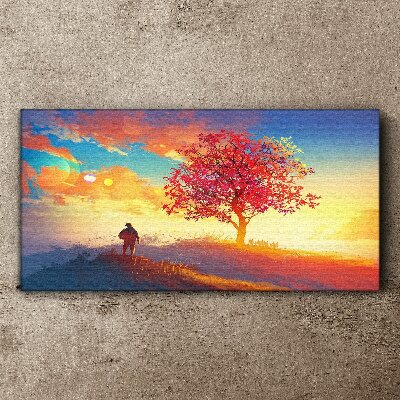 Vászonkép Hill Sunset Tree