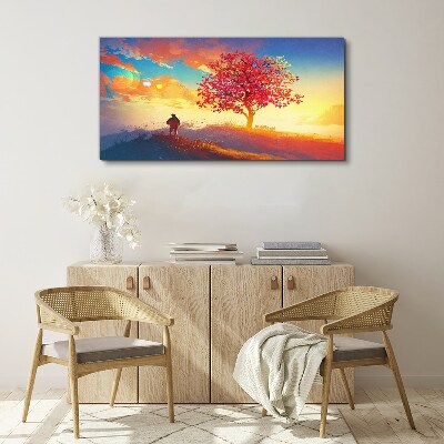 Vászonkép Hill Sunset Tree