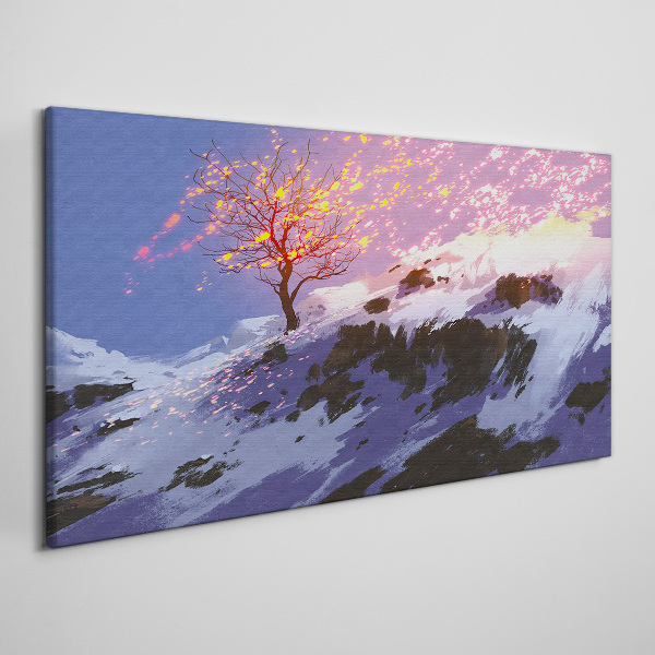 Vászonkép Hegyi fa téli hó