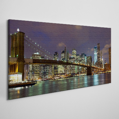 Vászonkép Brooklyn Bridge éjszaka