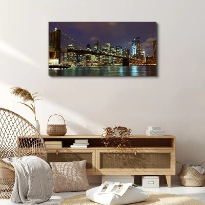 Vászonkép Brooklyn Bridge éjszaka