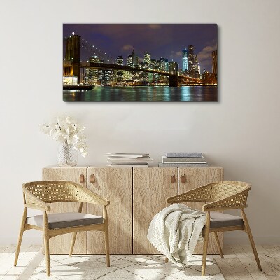Vászonkép Brooklyn Bridge éjszaka