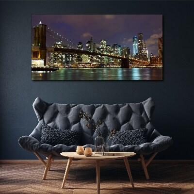 Vászonkép Brooklyn Bridge éjszaka
