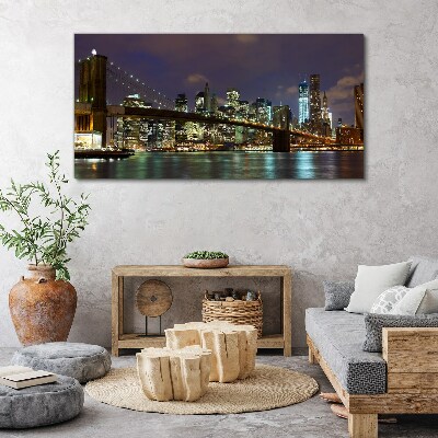 Vászonkép Brooklyn Bridge éjszaka