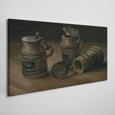 Vászonkép Antik bögrék az asztalon