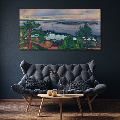 Vászonkép Tengeri táj a fákkal