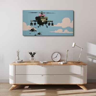 Vászonkép Helikopterek rózsaszín íjakban