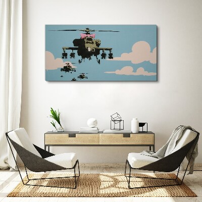 Vászonkép Helikopterek rózsaszín íjakban