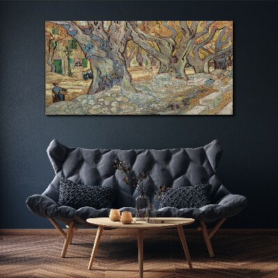 Vászonkép Fákkal szegélyezett utca tavaszi napsütésben