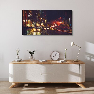 Vászonkép Éjszakai utca a fények izzásában