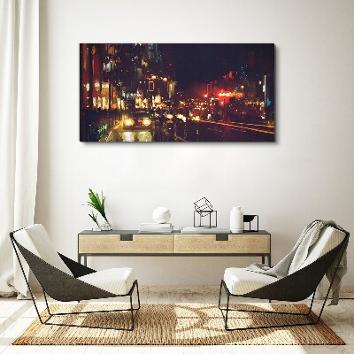 Vászonkép Éjszakai utca a fények izzásában