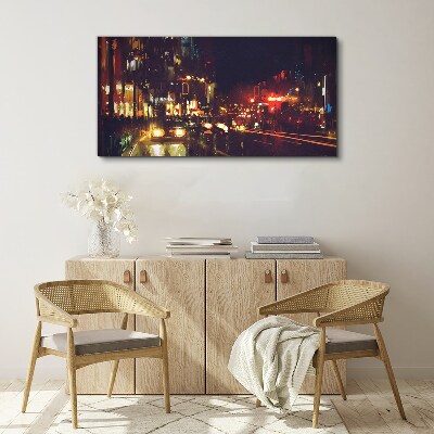 Vászonkép Éjszakai utca a fények izzásában