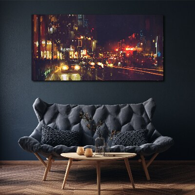 Vászonkép Éjszakai utca a fények izzásában
