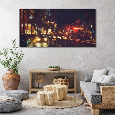 Vászonkép Éjszakai utca a fények izzásában
