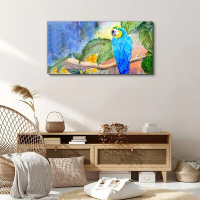 Vászonkép Trópusi papagáj akvarellben