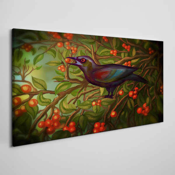 Vászonkép A háttérben egy madár egy gyümölcságon