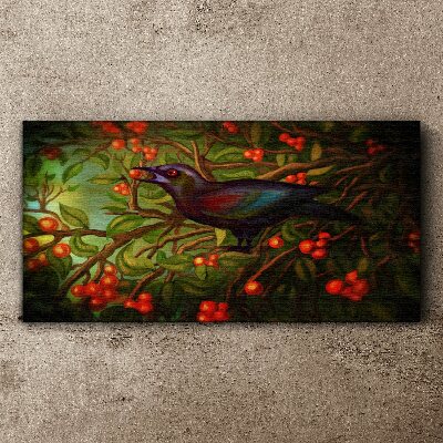 Vászonkép A háttérben egy madár egy gyümölcságon