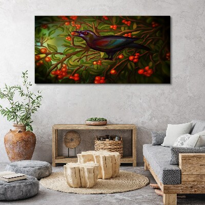 Vászonkép A háttérben egy madár egy gyümölcságon