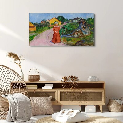 Vászonkép Munch vörös ruhás nő