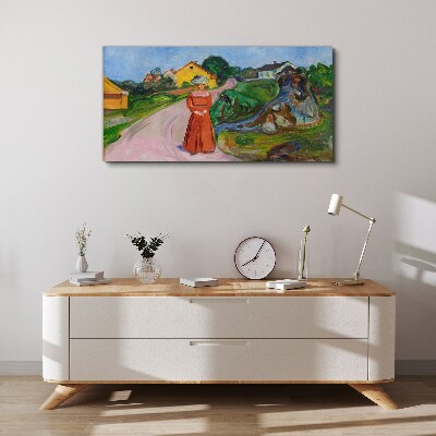 Vászonkép Munch vörös ruhás nő