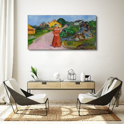 Vászonkép Munch vörös ruhás nő