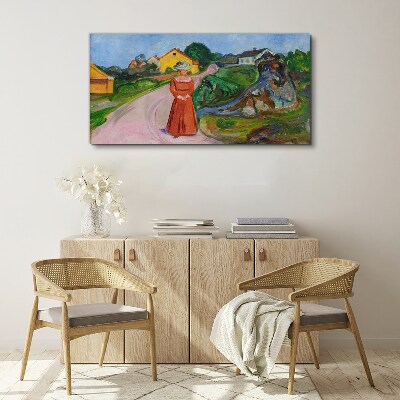 Vászonkép Munch vörös ruhás nő