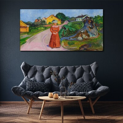 Vászonkép Munch vörös ruhás nő