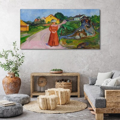 Vászonkép Munch vörös ruhás nő