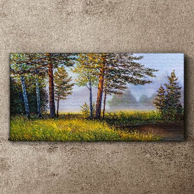 Vászonkép Reggeli köd az erdőben