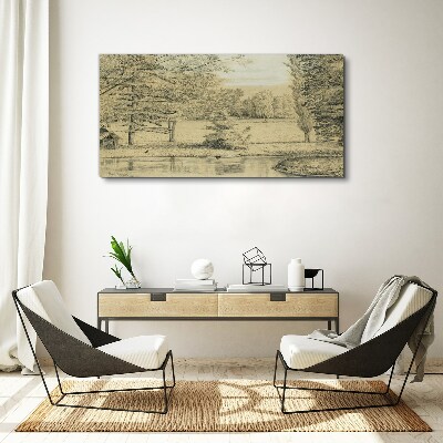 Vászonkép Nyugodt táj a folyó mellett