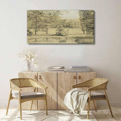 Vászonkép Nyugodt táj a folyó mellett