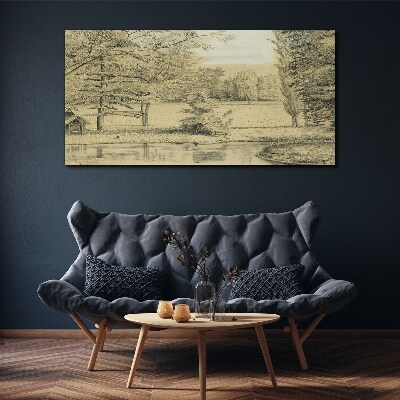 Vászonkép Nyugodt táj a folyó mellett