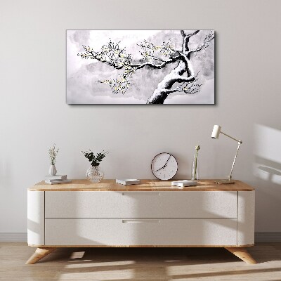 Vászonkép Virágzó ág monokróm tónusban