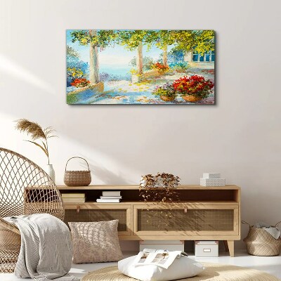 Vászonkép Tavaszi táj virágokkal