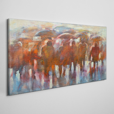 Vászonkép Esős ​​jelenet esernyőkkel